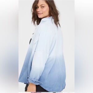 Aerie Blue White Ombre Jacket Overshirt Side Pockets Relaxed Fit Size M Women’s